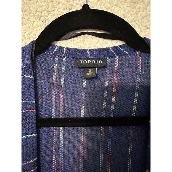Torrid Women’s Dolman Open Front Blue Striped Cardigan‎ Sweater,Size 0/12 - Picture 4 of 11